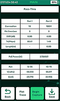 イーサネットSNR および PoEパススルーテスト